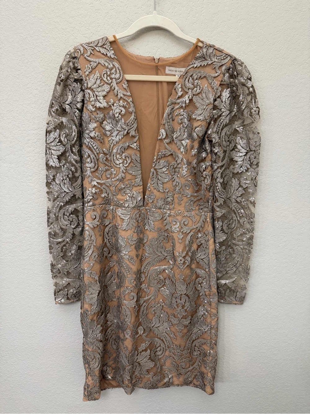 Dress the Population Claudia Plunging Lace Sequin Floral Cocktail Gown M NEW